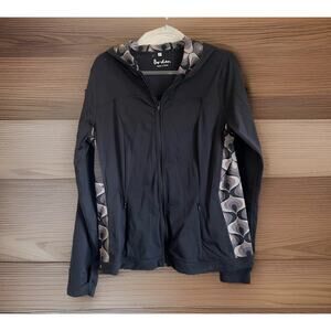 Boden Athletic Track Jacket Black Geometric Sides Womens 12 Thumbholes Yoga Bike